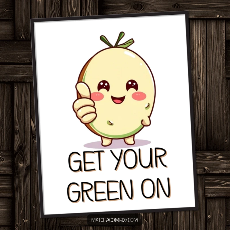 Funny matcha cookie character giving a thumbs up with a wide, happy grin, perfect for wall decor and humor.