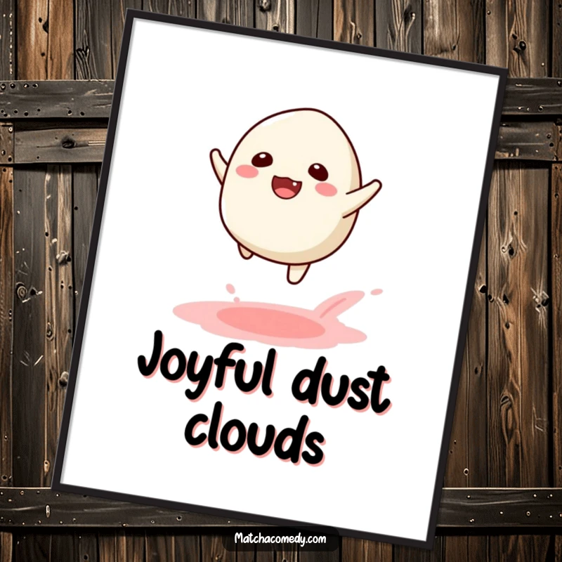 Funny Kawaii Matcha Mochi Leap Poster: A joyful matcha mochi captured mid-leap, creating a whimsical powdery trail.