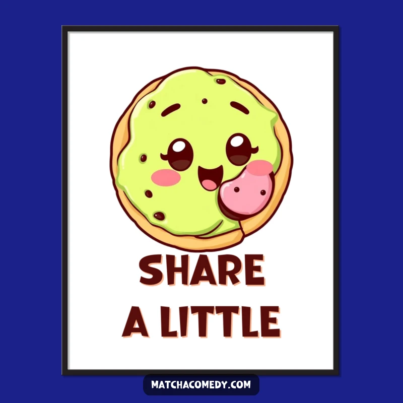 Funny Matcha Cookie Poster: Happy Kawaii Cookie Offering Bite Wall Art