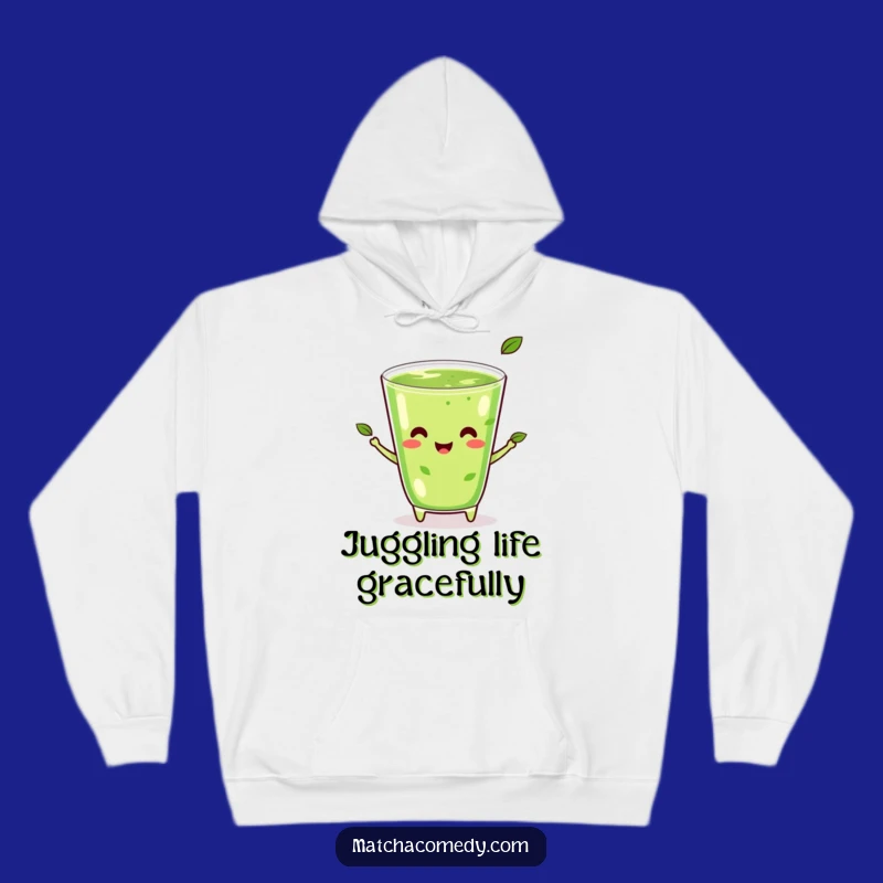 Cozy Funny Kawaii Matcha Juggling Hoodie: Happy Beverage Comfort