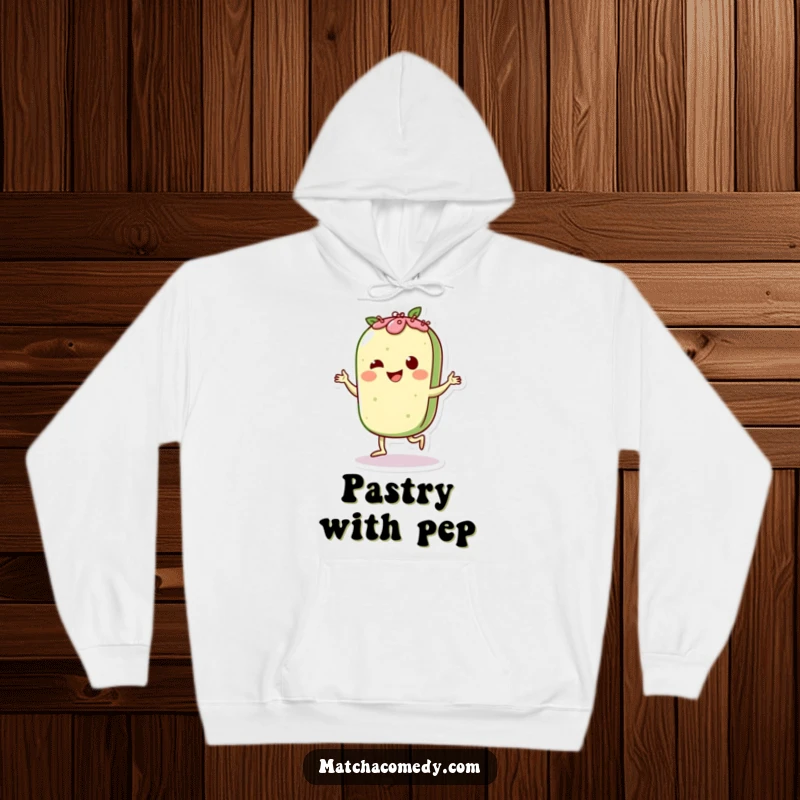 Funny Matcha Pastry Charleston Hoodie: A delightful pastry character performing a lively dance, offering warmth and humor.