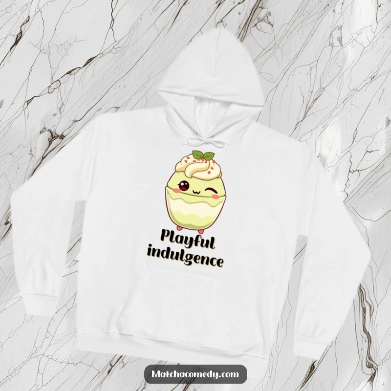 Funny Matcha Parfait Hoodie: An adorable kawaii matcha parfait winks playfully, bringing a touch of sweet charm.