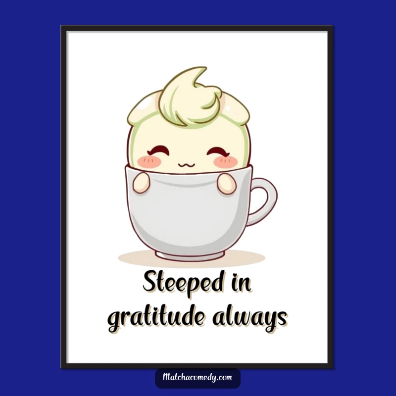 Free Printable Funny Matcha Latte Wall Art - Shy Teabag Hideaway Downloadable Decor
