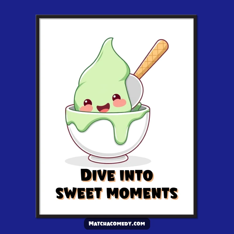 Free Printable Matcha Ice Cream Art: Diving Funny Dessert Decor Gift