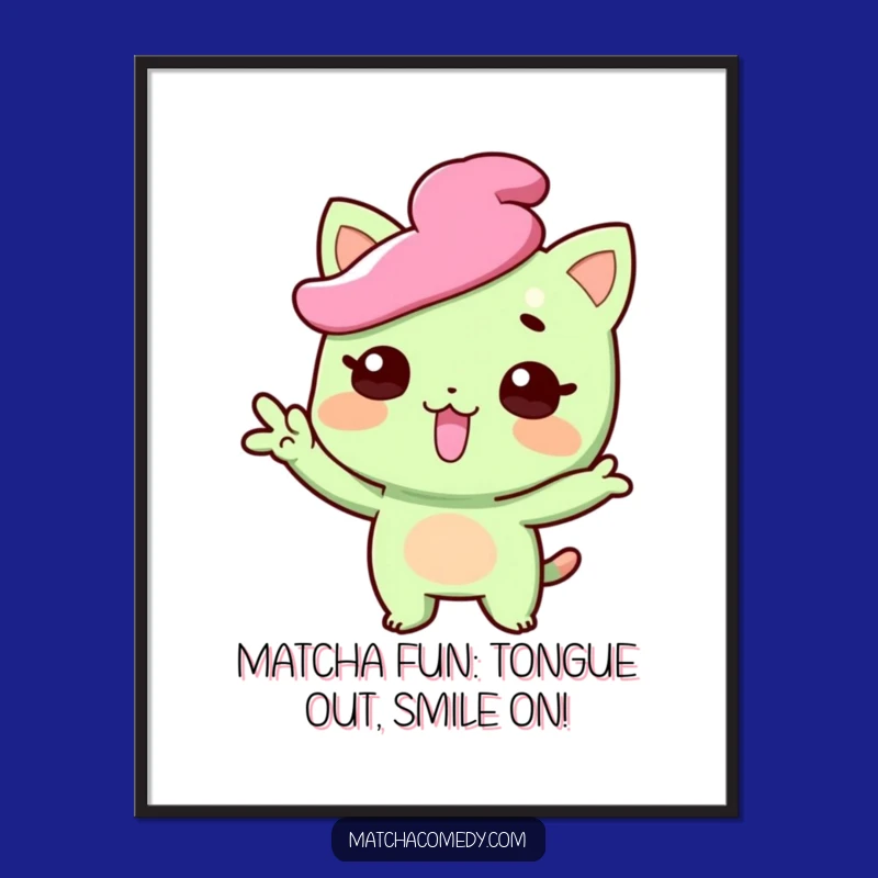Free Printable Wall Art: Funny Matcha Pose Tongue Out Downloadable Decor