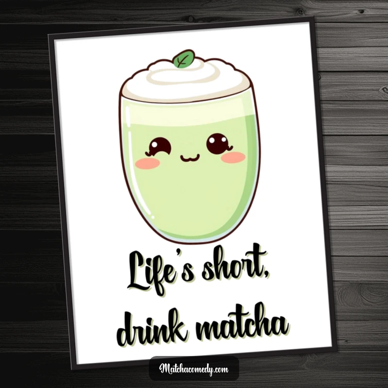 Funny Free Printable Wall Art: A Kawaii matcha latte with a cheeky smirk, bringing vibrant humor to your decor.
