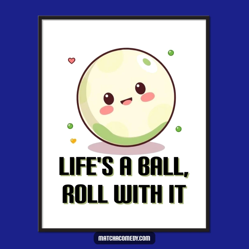 Funny Free Printable Wall Art: Kawaii Matcha Ball Rolling Joyfully