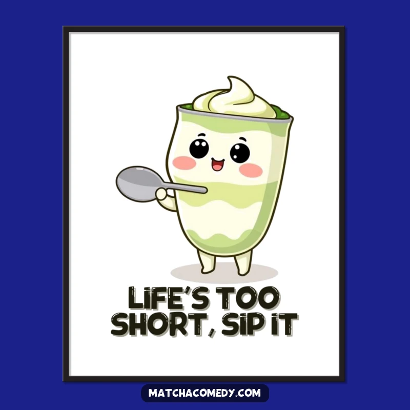 Funny Free Printable Wall Art: Kawaii Matcha Latte Balancing Spoon Art