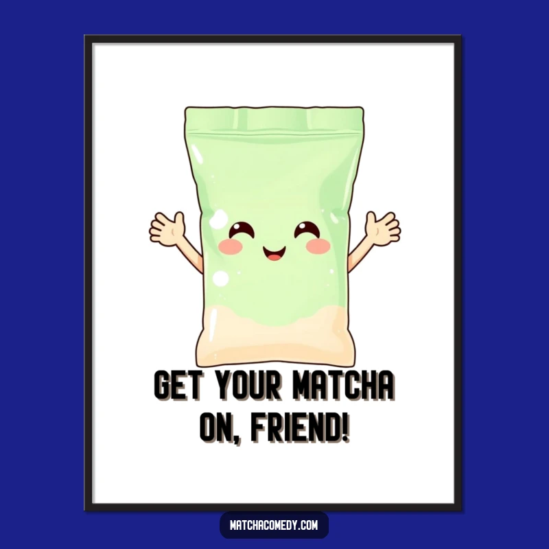 Funny Free Printable Wall Art: Waving Matcha Powder Bag - Quirky Downloadable Decor!
