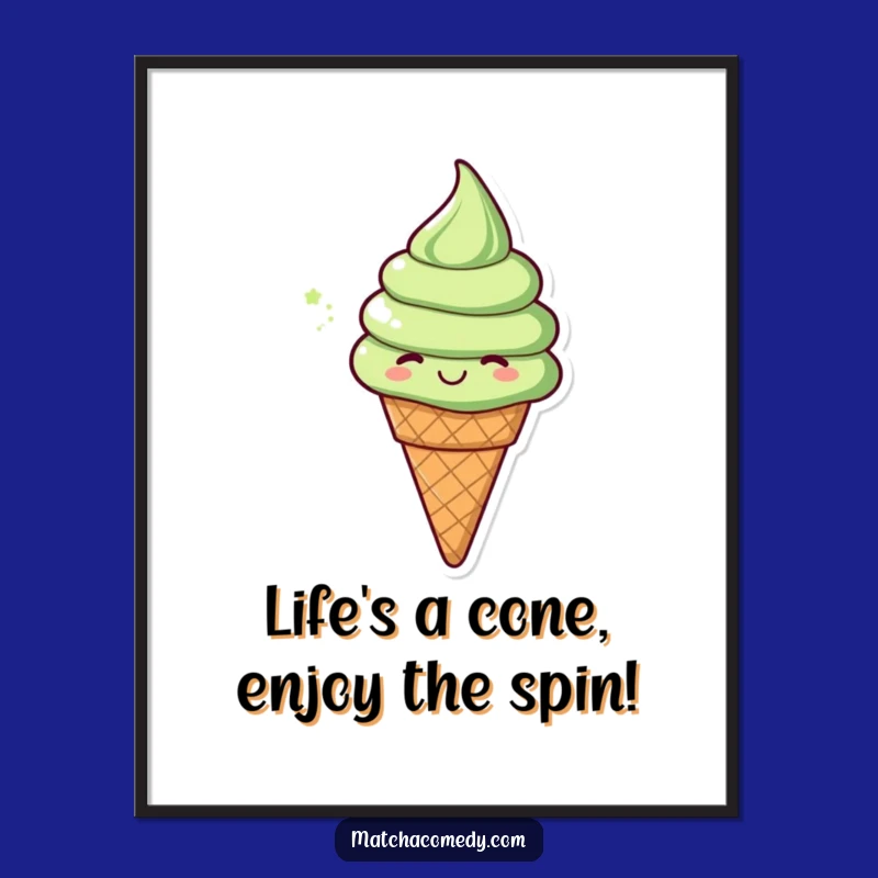 Funny Free Printable Wall Art: Spinning Matcha Ice Cream Cone - Quirky Decor!