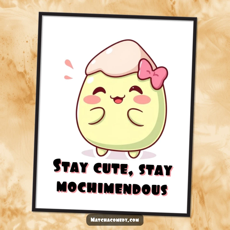 Funny Free Printable Wall Art: Kawaii matcha mochi striking a bizarre, hilarious, memorable silly pose.
