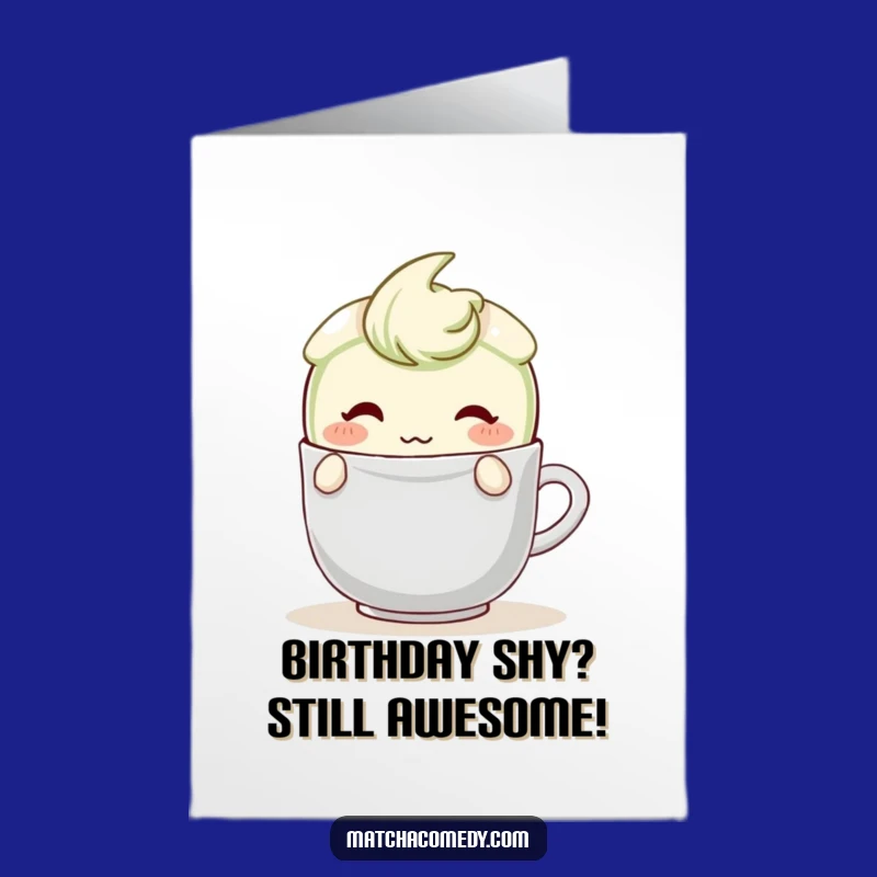 Free Printable Shy Matcha Latte Birthday Card - Teabag Hideaway Downloadable Gift