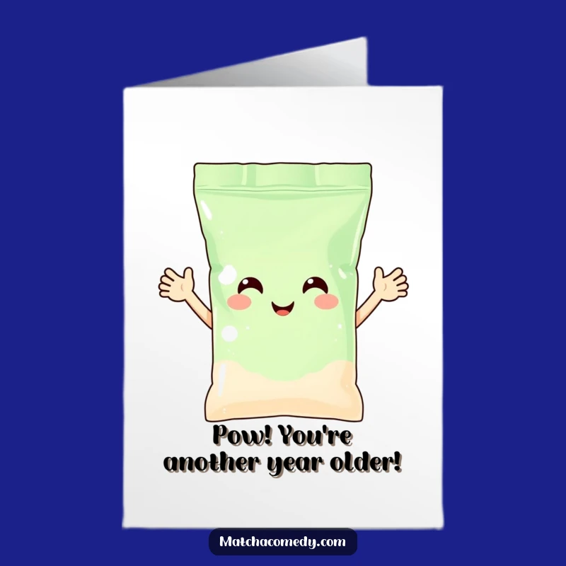 Free Printable Birthday Card: Waving Matcha Powder Bag - Cheerful Downloadable Greeting!
