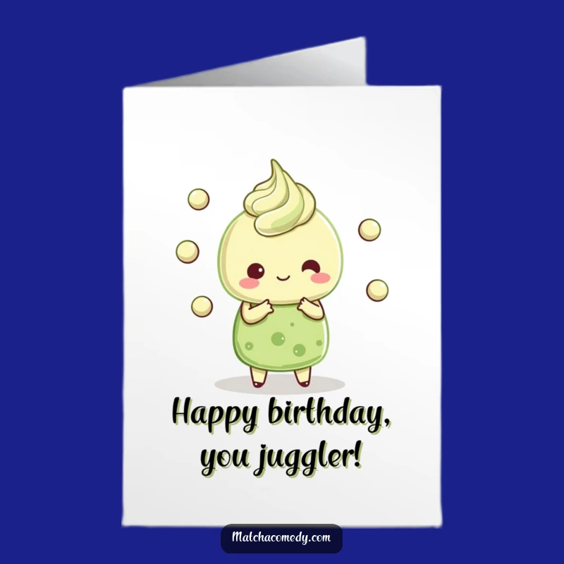 Happy Birthday Free Printable Card: Kawaii Matcha Dessert Juggling Fun