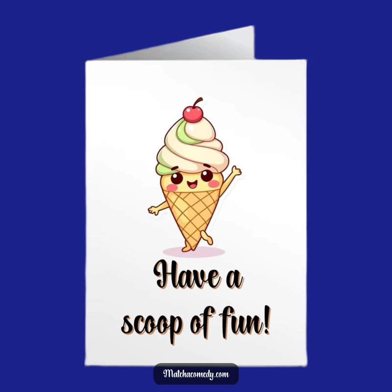 Free Printable Birthday Card: Dancing Matcha Ice Cream Downloadable Gift