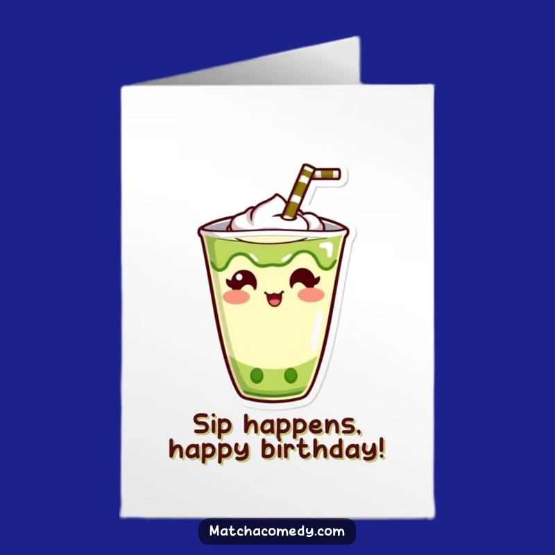 Free Printable Matcha Drink Birthday Card - Funny Straw Downloadable Greeting
