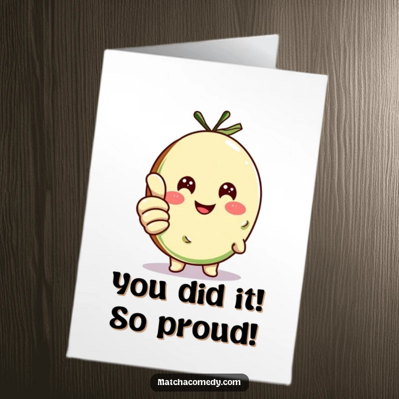 Funny Free Printable Congrats Card: Cheerful matcha cookie character giving a big thumbs up for a special occasion.