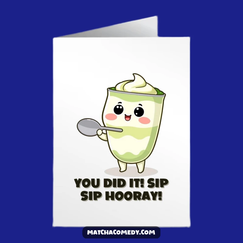 Congrats Free Printable Card: Kawaii Matcha Latte Balancing Spoon Success DIY