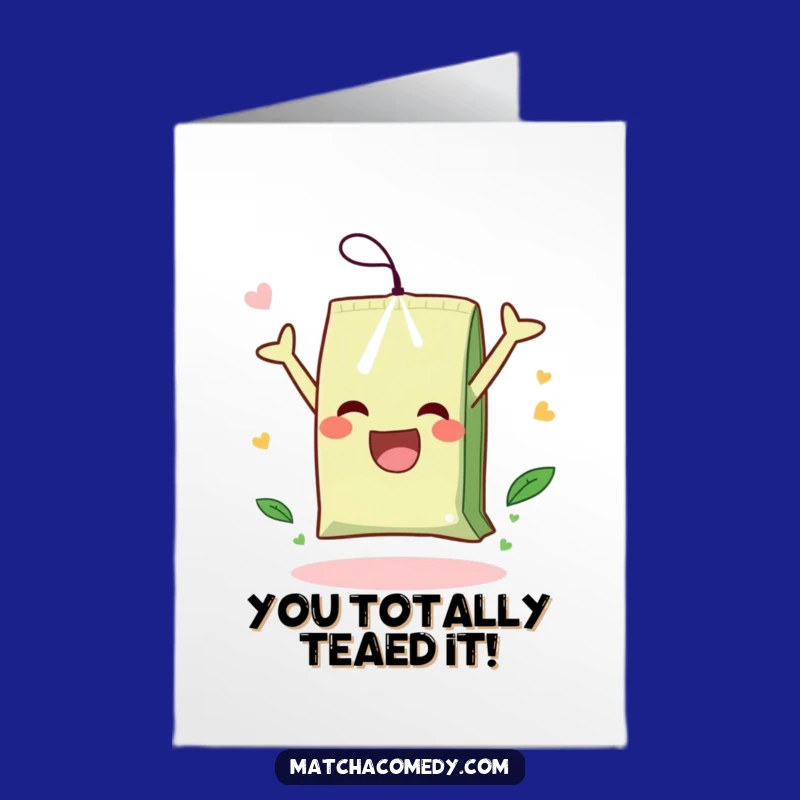 Free Printable Congrats Card: Matcha Tea Bag Somersault for Energetic Achievements