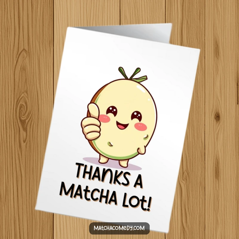 Funny Free Printable Thank You Card: Happy matcha cookie character offering a positive thumbs up as a token of thanks.
