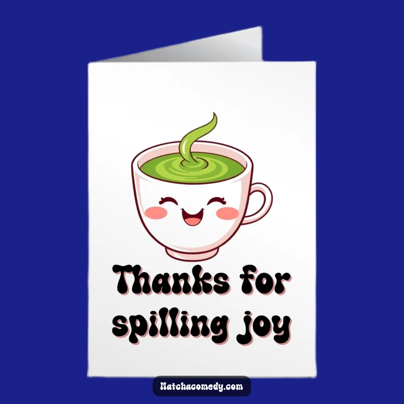 Free Printable Thank You Card: Giggling Matcha Cup Spill, Downloadable Gratitude