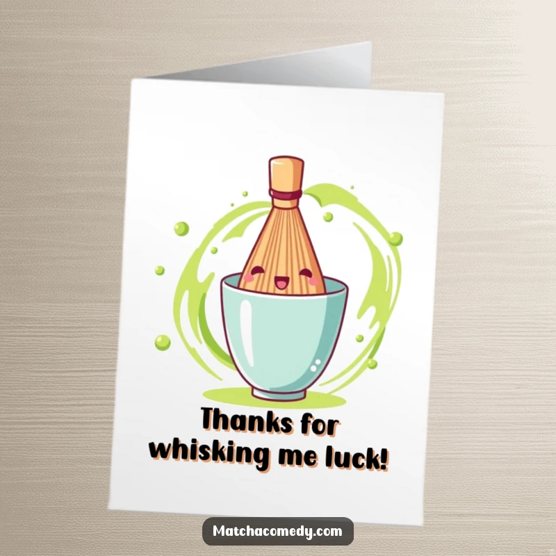 Funny Free Printable Thank You Card: A cheerful matcha whisk spinning energetically to show your appreciation.