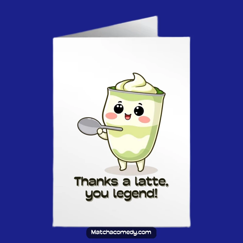 Thanks Free Printable Card: Kawaii Matcha Latte Balancing Spoon Gesture