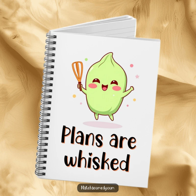 Funny Matcha Whisk Notebook: An animated kawaii matcha whisk dances happily, perfect for jotting down creative thoughts.