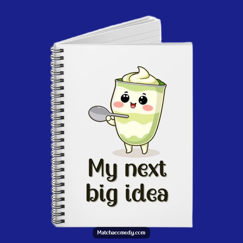 Funny Kawaii Matcha Latte Notebook - Cute Character Balancing Spoon Journal, Gift Idea
