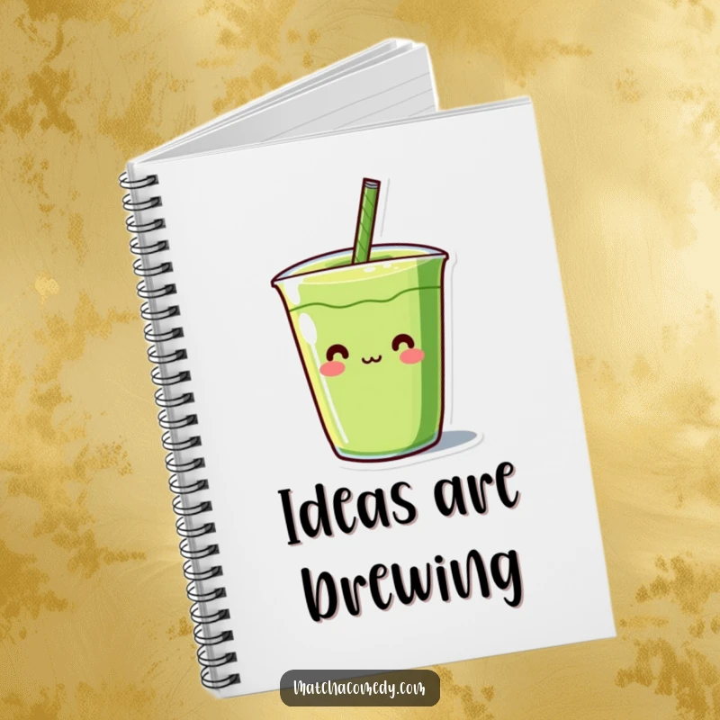 Funny Kawaii matcha beverage character with a comically large straw, lined pages, ideal for notes and journaling.