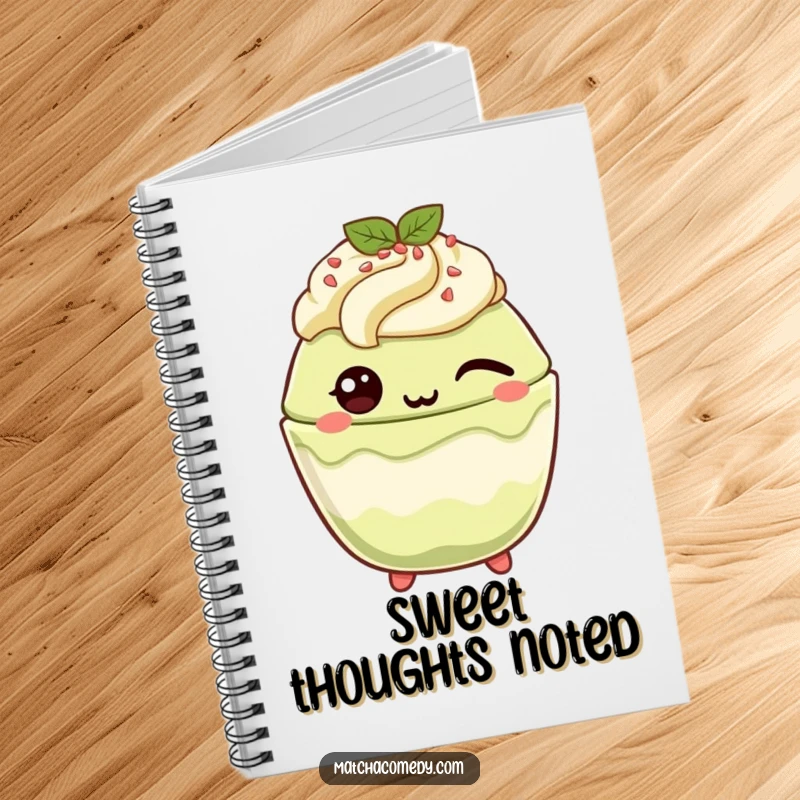 Funny Matcha Parfait Notebook: An adorable kawaii matcha parfait winks playfully, perfect for jotting down sweet notes.