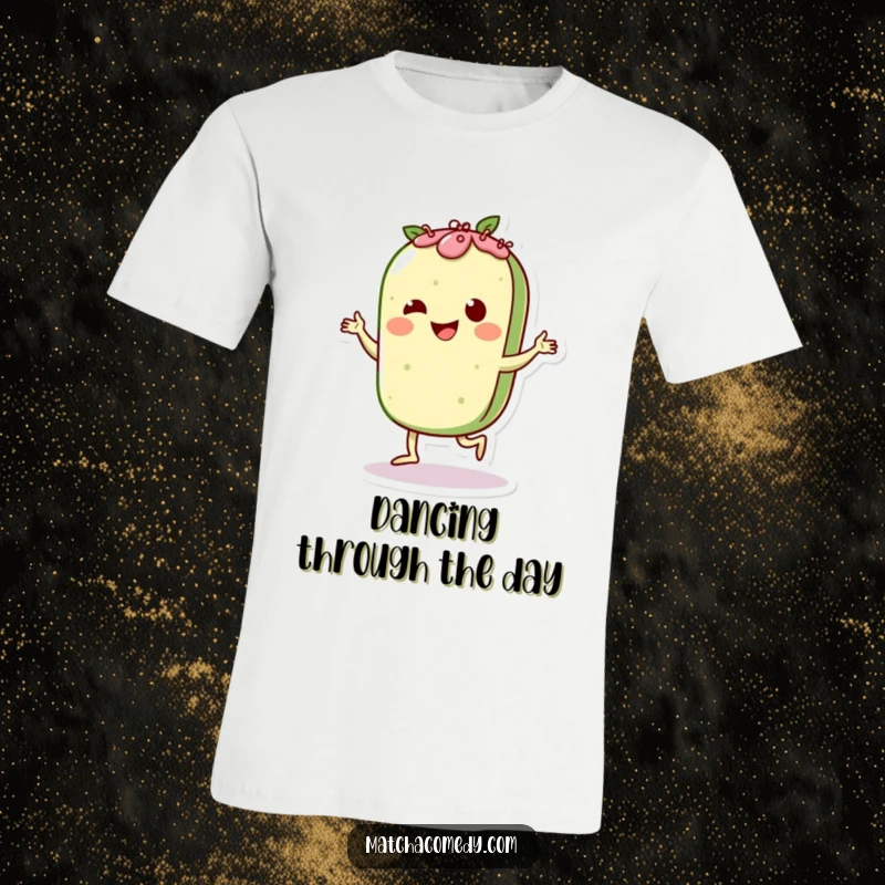 Funny Matcha Pastry T-Shirt: A kawaii character dancing the Charleston, perfect for spreading joy and movement.
