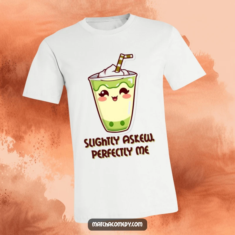 Funny Kawaii Matcha Drink T-Shirt: Adorable character with a straw sticking out humorously, great funny gift.