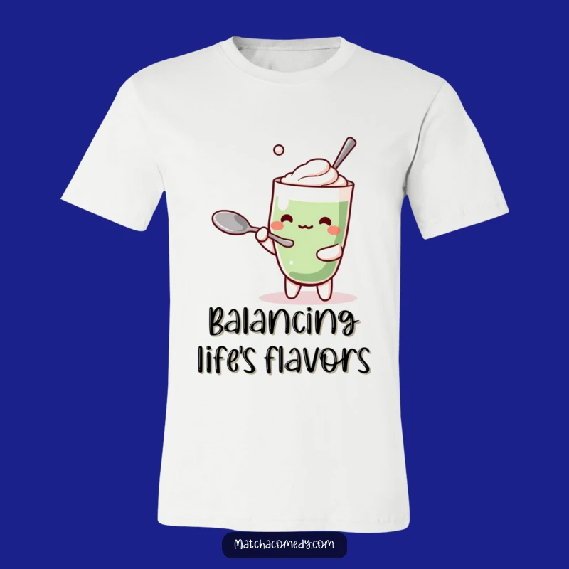 Funny Kawaii Matcha Latte T-Shirt: Balancing Spoon Shenanigans, Ideal Funny Gift for Laughs