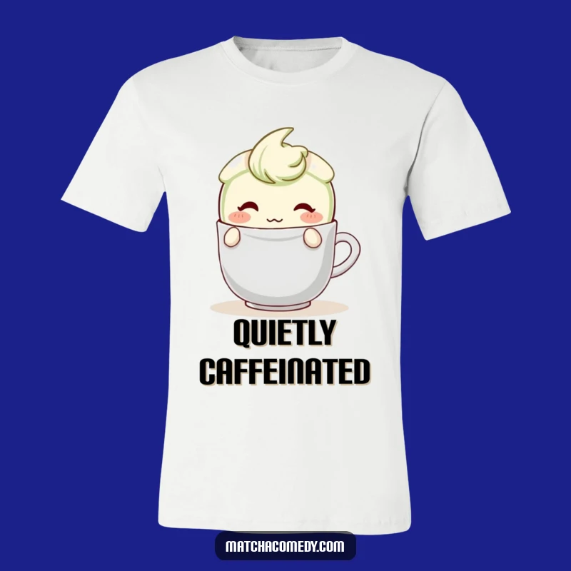 Funny Shy Matcha Latte T-Shirt: Blushing Character, Teabag Hide, Cute Tee Gift