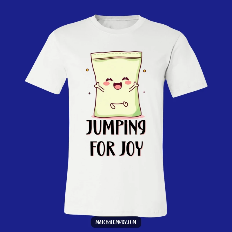 Funny Matcha Powder Bag Jump T-Shirt: Kawaii Character's Joyful Leap, Awesome Gift!