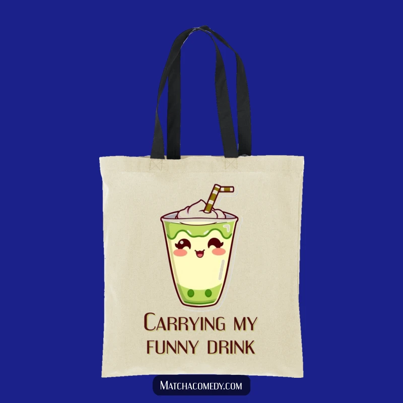 Funny Kawaii Matcha Drink Tote Bag: Humorous Straw Design, Practical and Funny Gift
