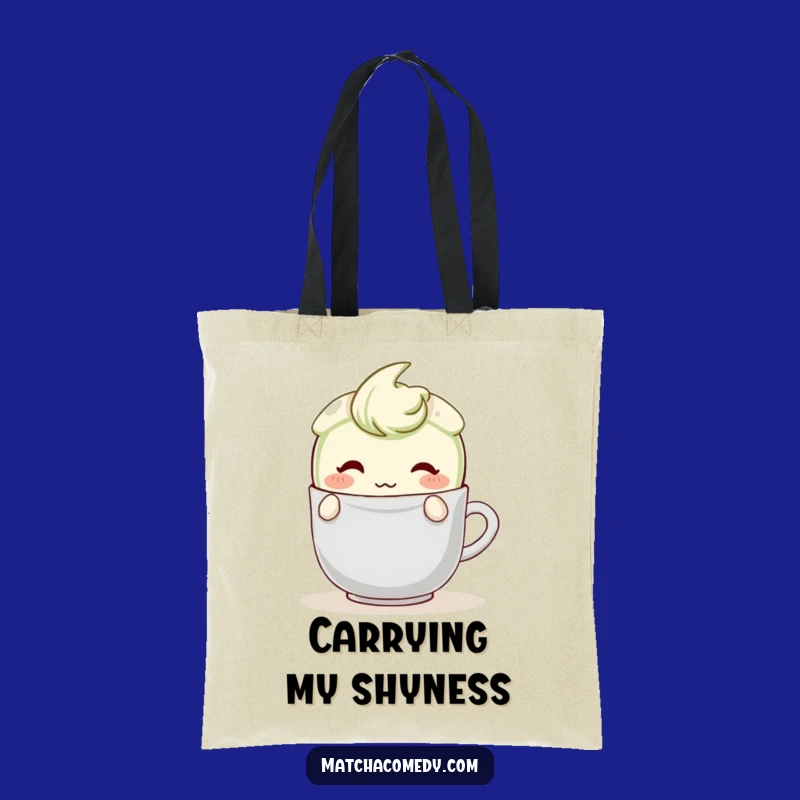 Funny Shy Matcha Latte Tote Bag: Blushing Character, Teabag Hide, Handy Gift