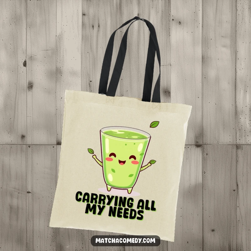 Funny Kawaii Matcha Juggling Tote Bag: A happy matcha beverage juggling tea leaves, perfect for errands.