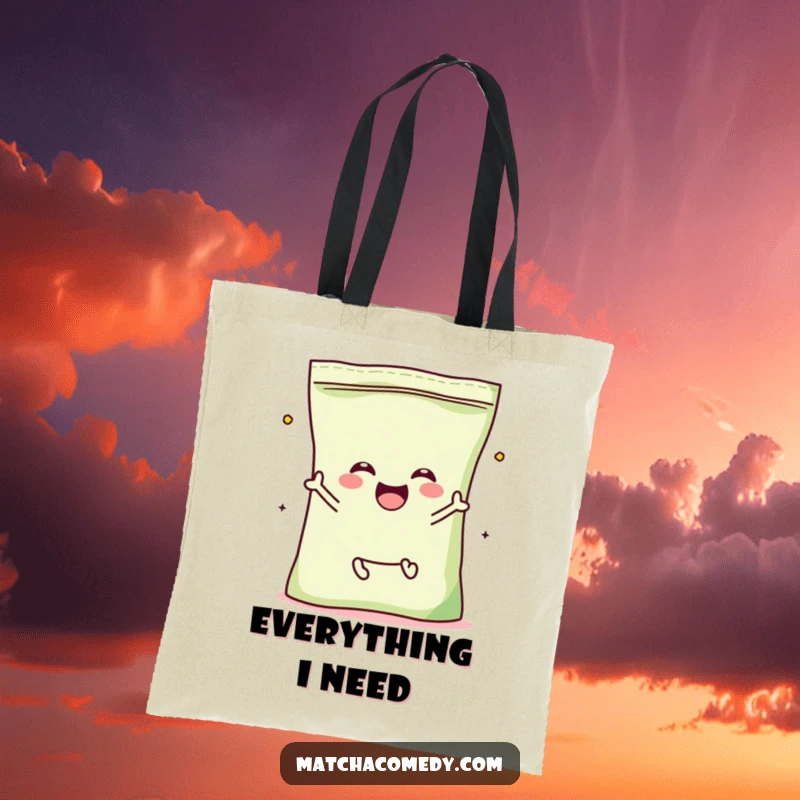 Funny Matcha Powder Bag Tote Bag with a kawaii character with tiny legs, enthusiastically jumping for joy.