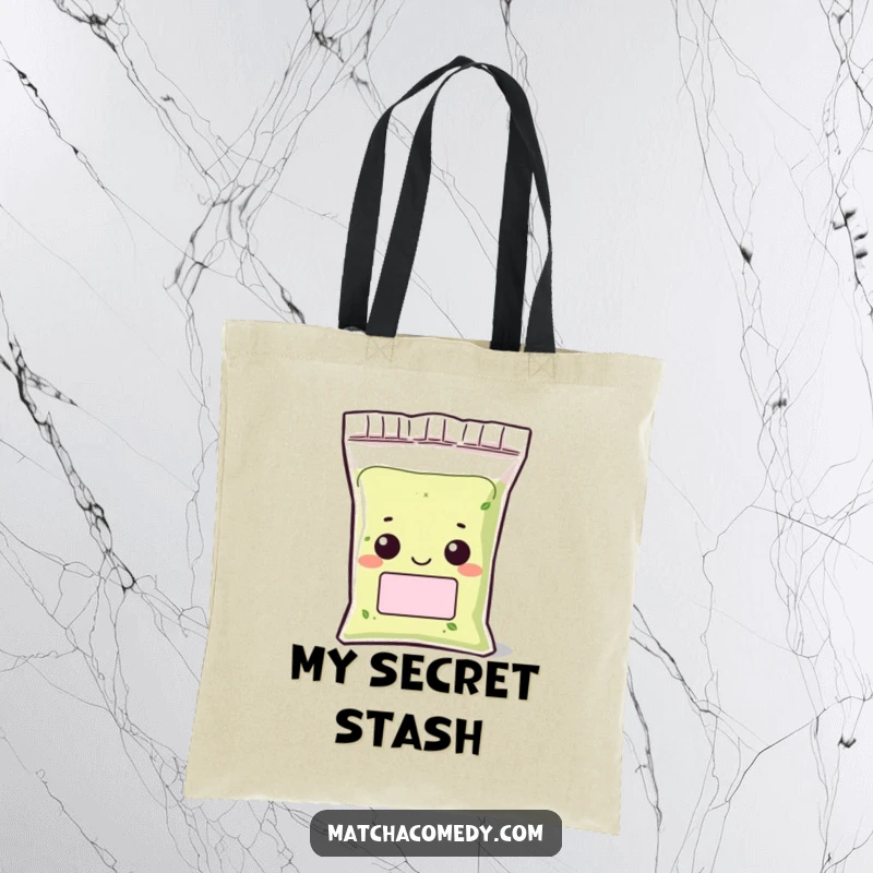 Funny Kawaii matcha powder bag tote with a character peeking out with a grin, perfect for daily use and errands.